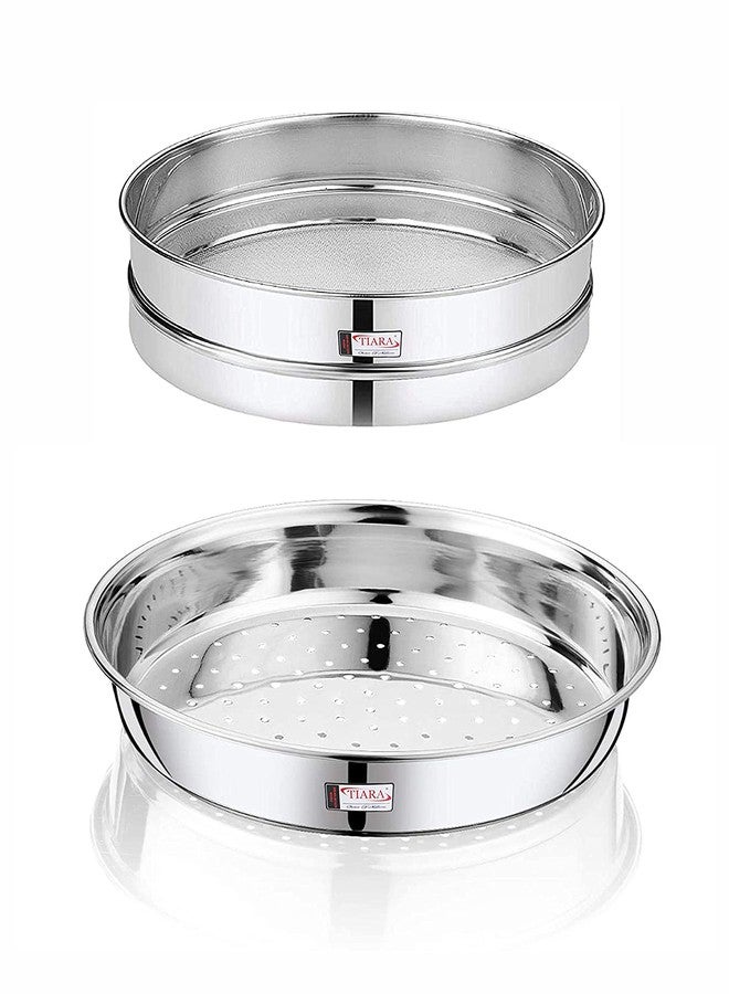 TIARA - Tiger 2pc Set Stainless Steel Chalni Combo Wheat and Aata Maida Chalni 10INCH - Image 1